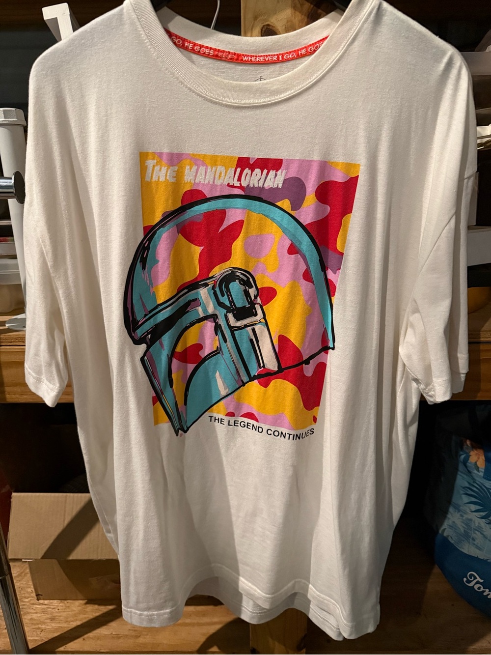 White The Mandalorian Graphic Tee with Colorful Helmet Print